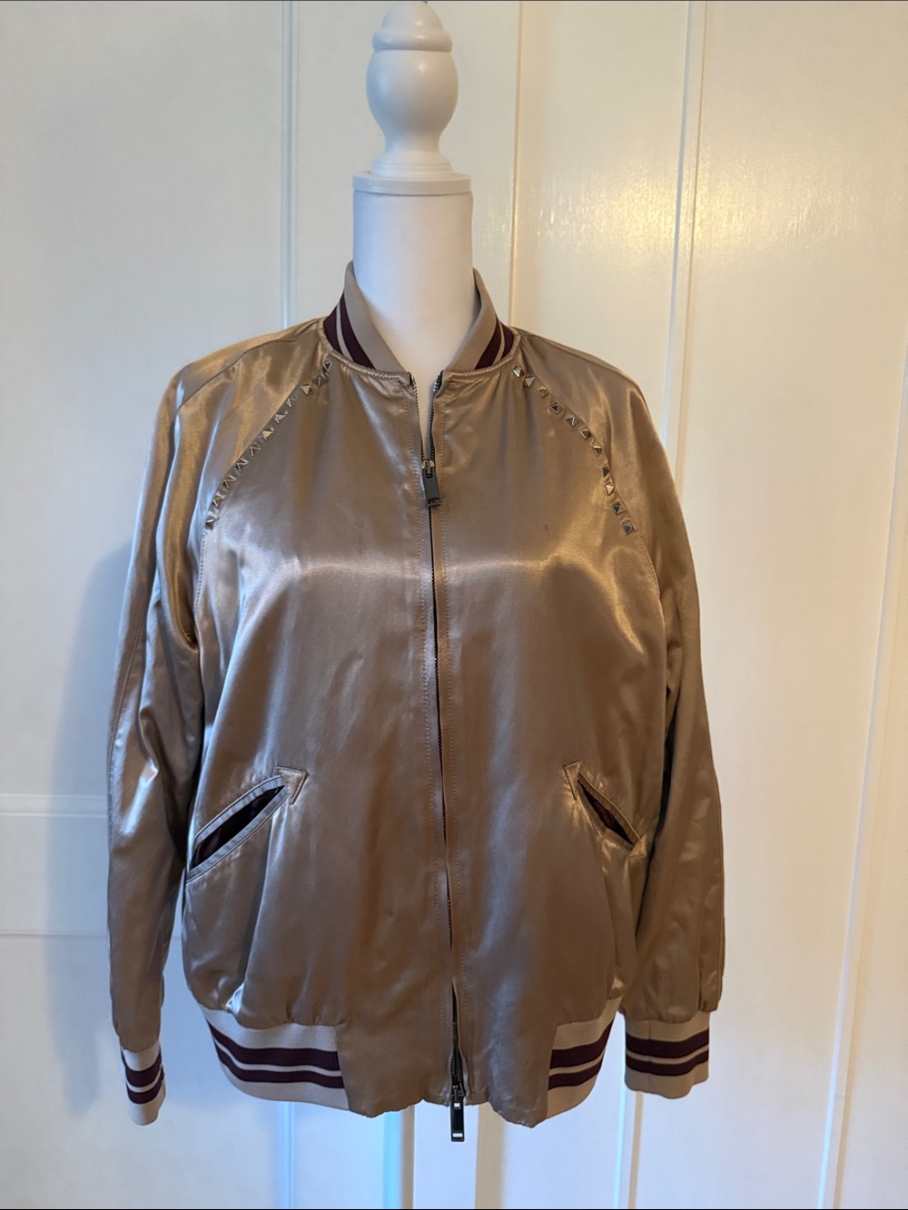 Valentino Satin Bomber Jacket in Champagne
